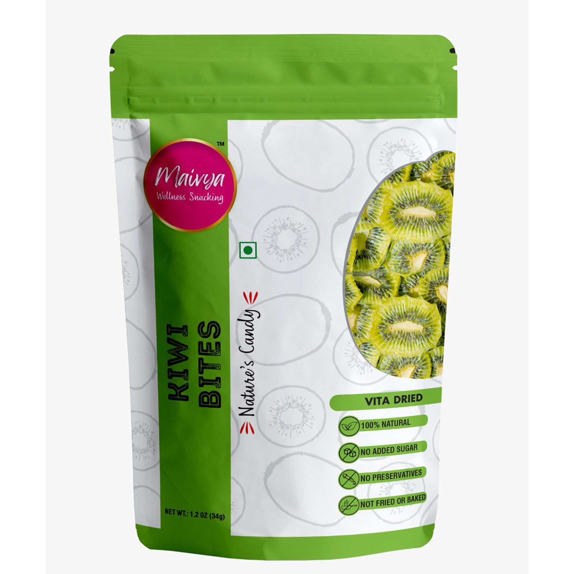 【kiwi】テキスト類 Maviya's Dry Kiwi Slices/Bites 34gm 100% Natural Vita Dried Packed