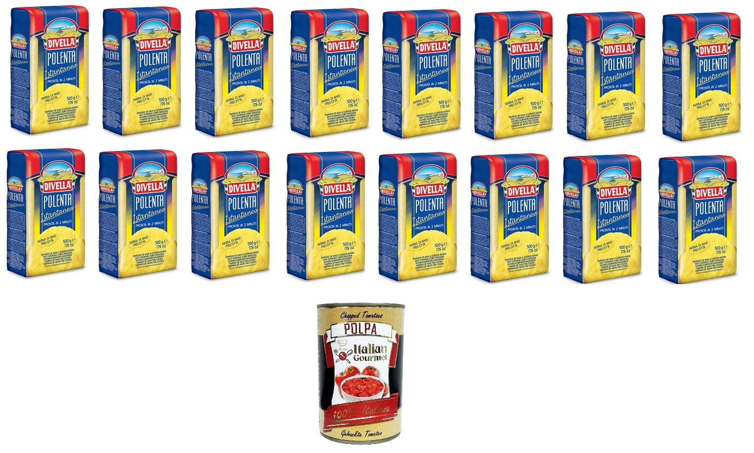16x DIVELLA INSTANT POLENTA MEHL GR.500 + Italian Gourmet polpa 400g