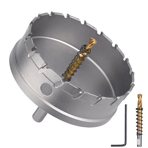 Miniatura 2 de Sierra de agujero con punta de carburo de 4 pulgadas3.937 in, sierra de agujero de acero metálico con broca, cortador de agujeros para metal grueso,