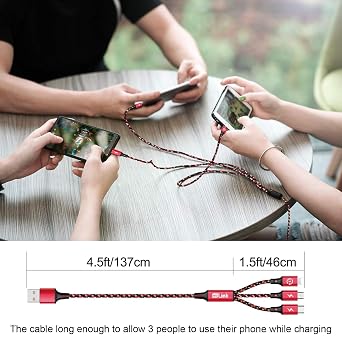 Multi Charging Cable 3 in 1 USB Charging Cable for Multiple Devices, Braided Universal Phone Charger Cord with Type-C, Micro USB, IP Port for iPhone17/16/14/Android Phones and More, Fast Charging