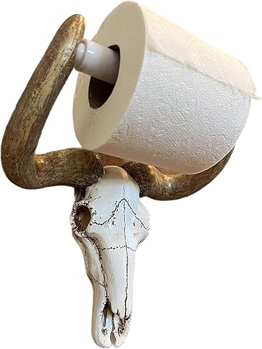 Miniatura 2 de Soporte de papel higiénico de pared con calavera de torovaca - Decoración rústica de baño occidental