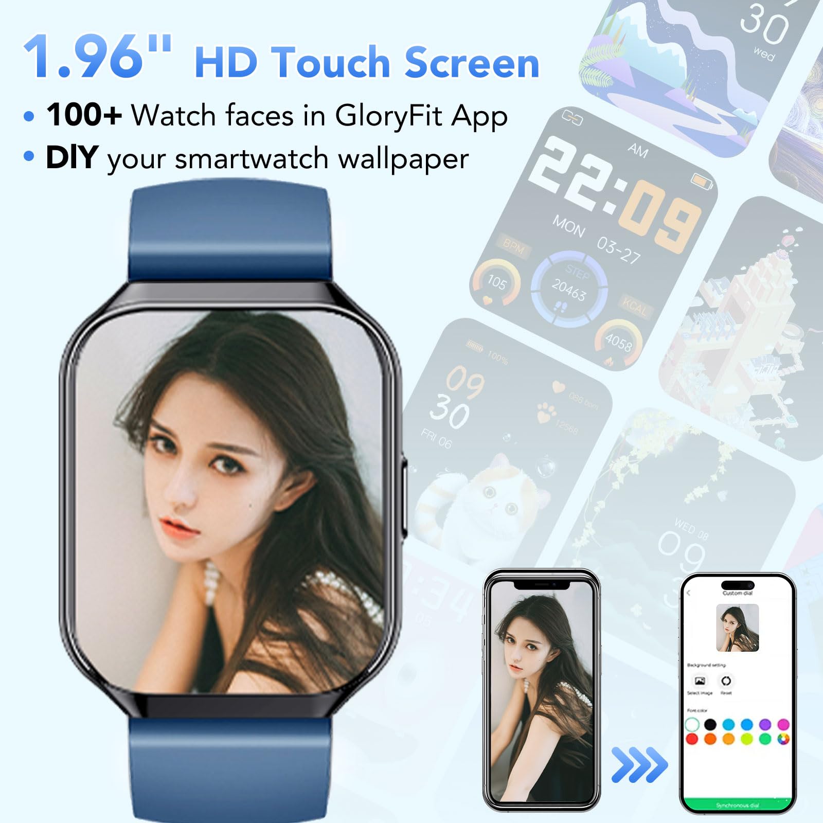 Gerafame Smartwatch,Orologio Uomo Donna,1,96" Orologio Smartwatch Donna Uomo, Cardiofrequenzimetro/Monitoraggio del Sonno, Smart Watch con 112 modalità sportive, IP68 Impermeabile per Android iOS