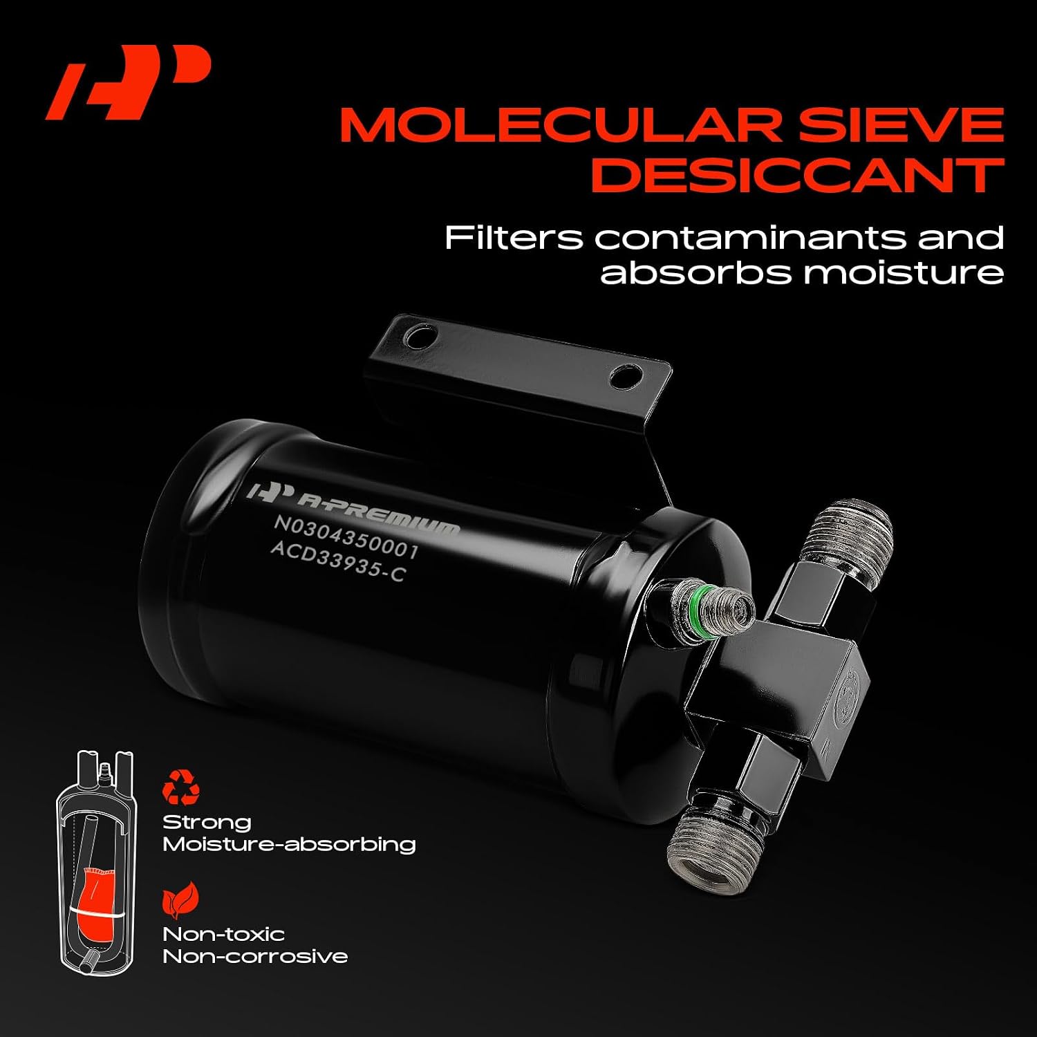 A-Premium Steel Air Conditioning A/C Receiver Drier Compatible with GMC P3500 1997-1999, P6000 1994-1996, P6500 1994-1996 & Chevrolet P30 1994-1999, P60 1994-1996, P6000 1994-1996, Black