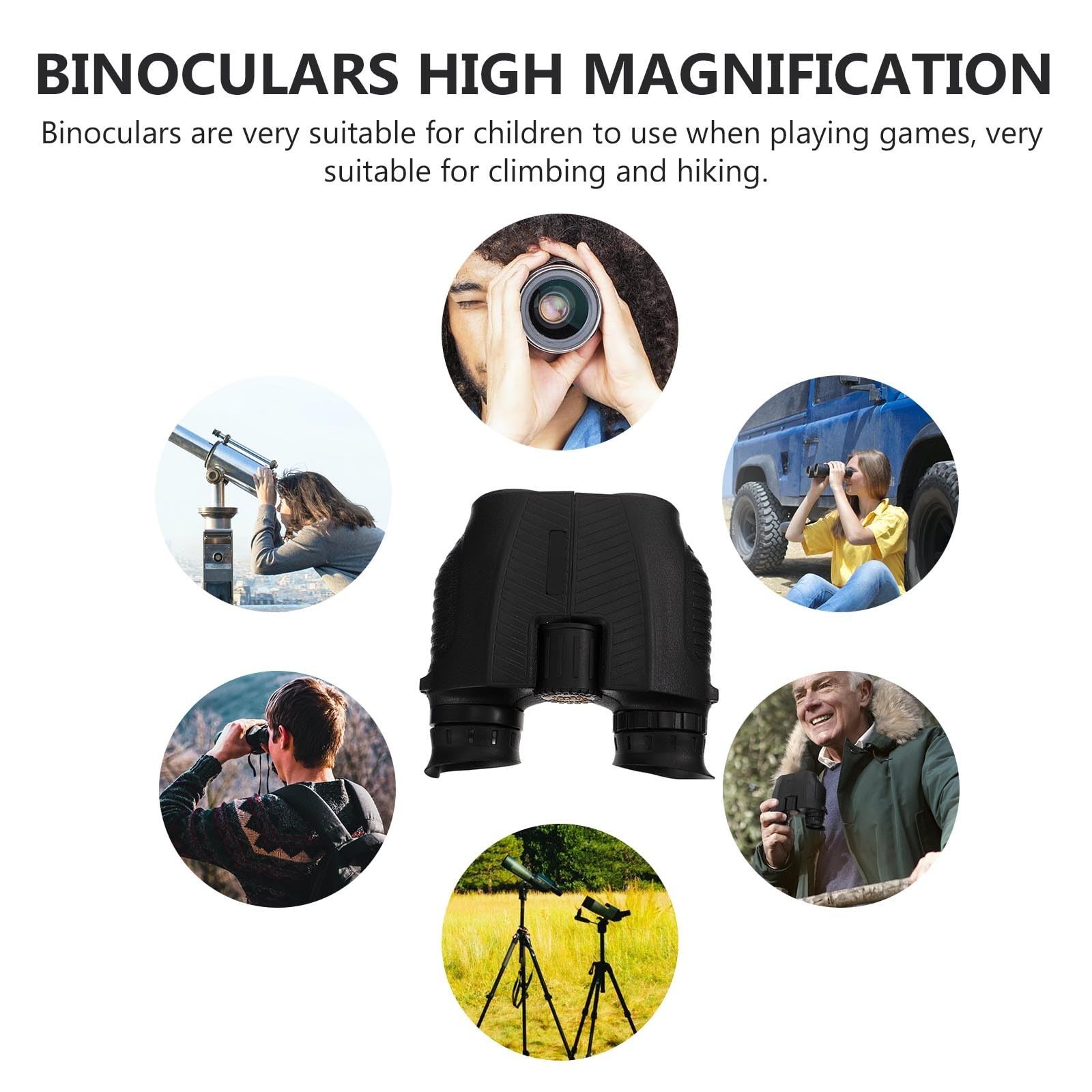 Binocolo 12x25 Nero in Gomma, Compatto e Portatile