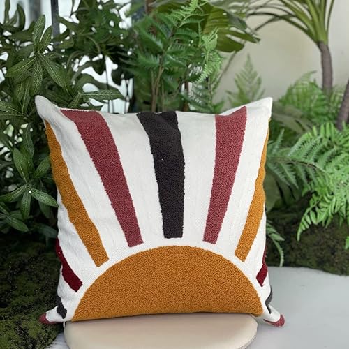 Miniatura 8 de Molili Fundas de almohada con textura bohemia de 18 x 18 pulgadas, modernas fundas de almohada con diseño de sol absrácto minimalista, decoración de