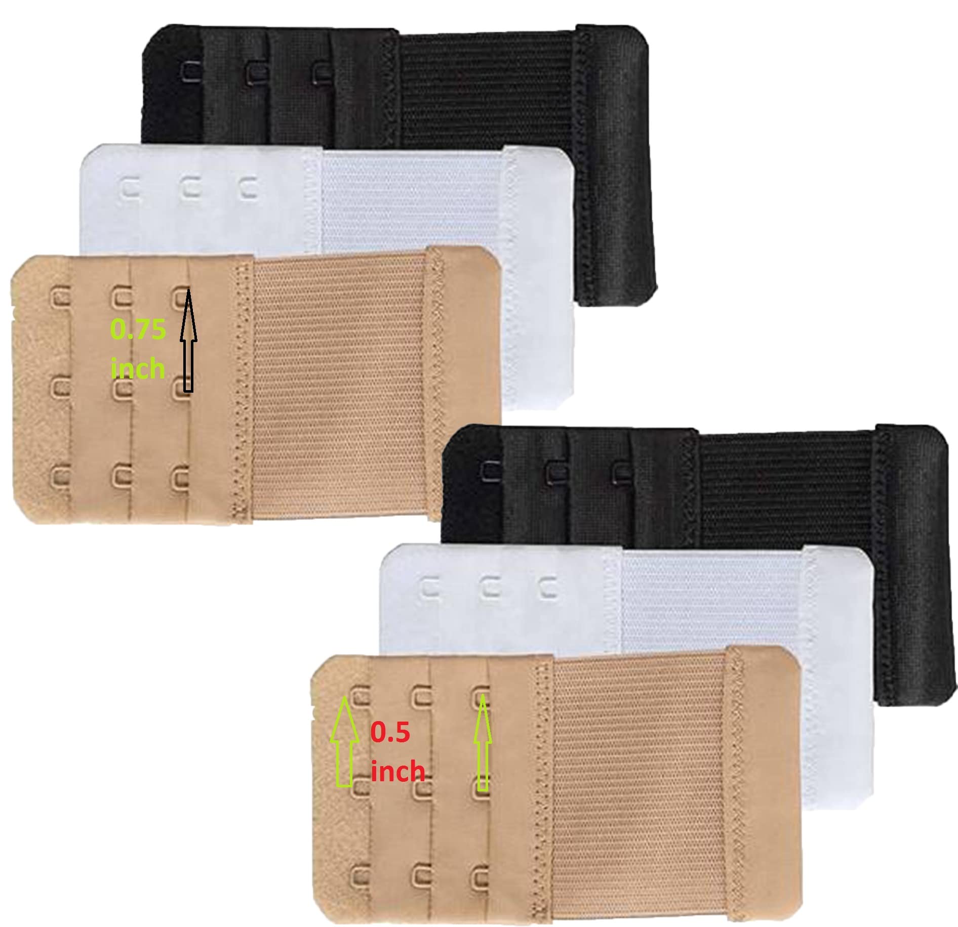 lerosey 6 pcs bra extender elastic lingerie extenders 3 hooks 3 rows extension strap in three colours (black,beige,white)-picture-18