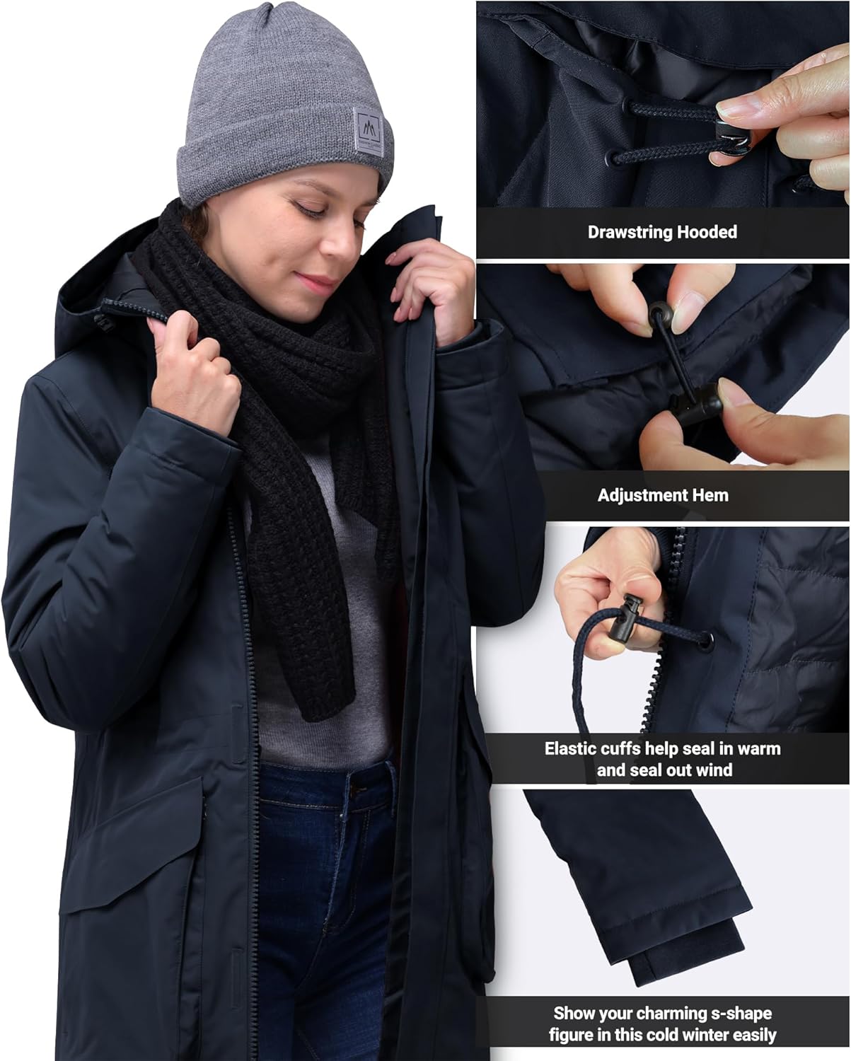 33,000ft Women's Waterproof Insulated Coats with Hood Long Rain Jackets Thicken Warm Winter Coats Windproof Jacket for Travel - Image 6