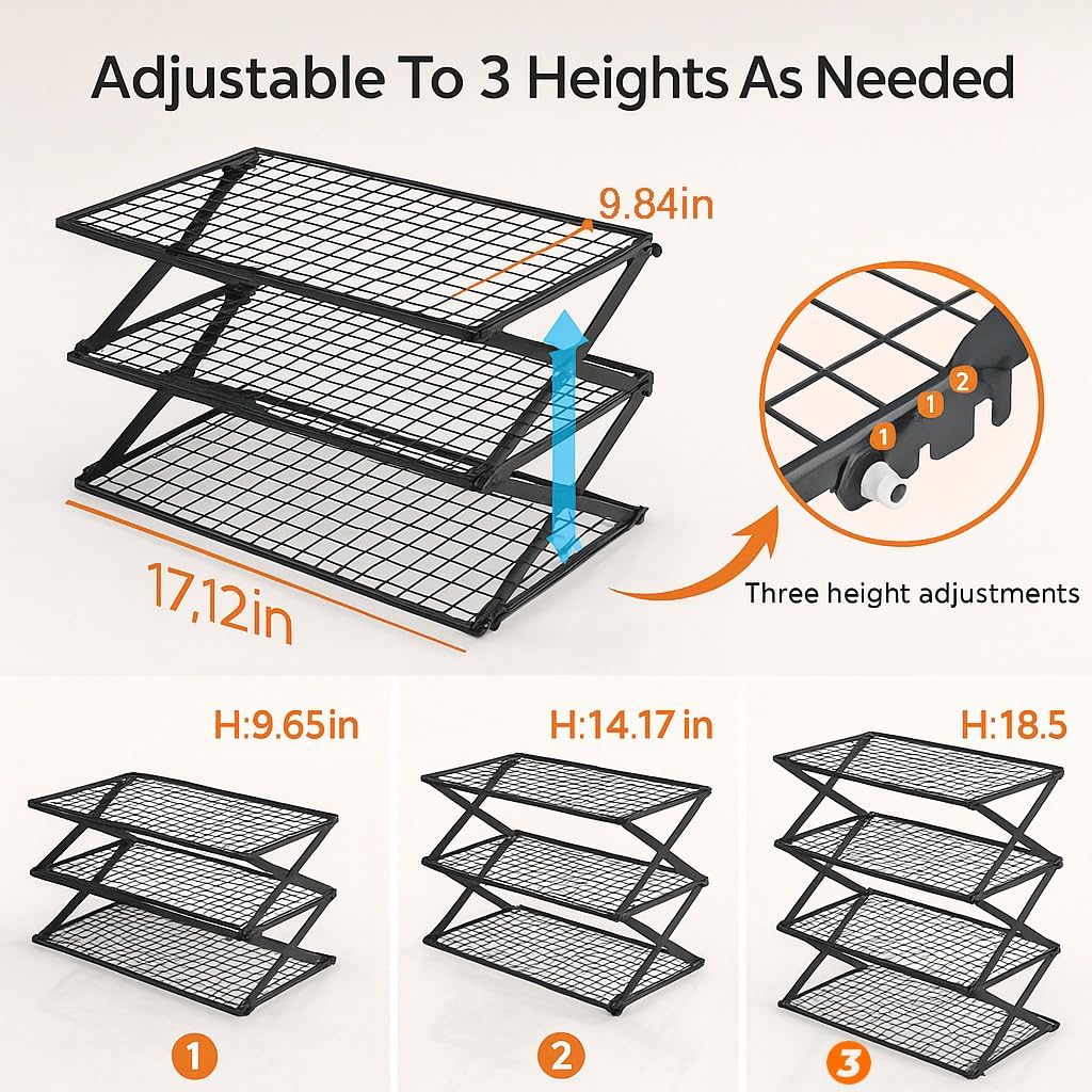 2-Tier Collapsible Cooling Racks, Detachable Wire Cooling Rack Stackable Drying Rack for Cookie Bread Pizza Baking