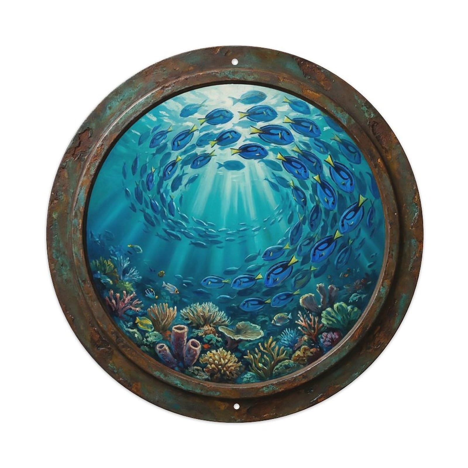 Vintage Porthole Surgeonfish Swarm Ship Window Undersea Deep Sea 1 Metal Tin Sign