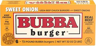 Bubba Burger Sweet Onion Beef Patties - 100% USDA Choice Chuck, Frozen 6-Pack 2lb, Gluten-Free Flavor Burst