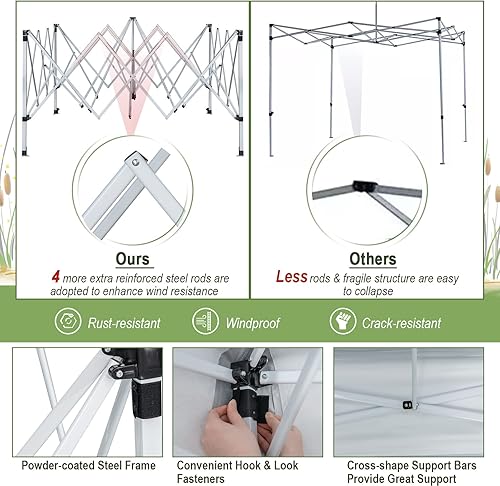 Miniatura 5 de Tangkula Toldo desplegable de 10 x 10 pies, toldo para exteriores fácil de instalar con bloqueo central, bolsa de transporte con ruedas, techo doble