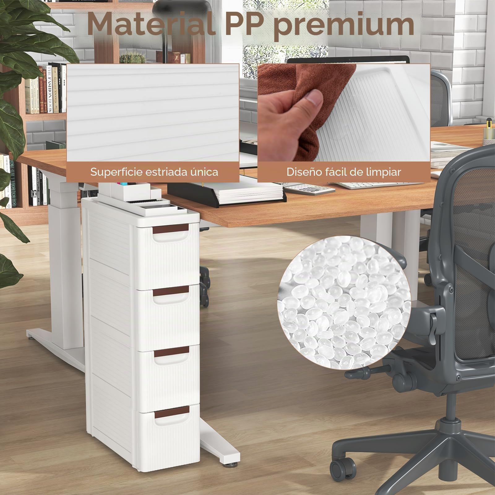 KOMFOTTEU Armario Estrecho con 4 Cajones, Carrito con Ruedas Ahorra Espacio, Estantería Lateral de PP, Mueble de Almacenamiento para Baño, Cocina (4 Cajones, 1 Pieza)