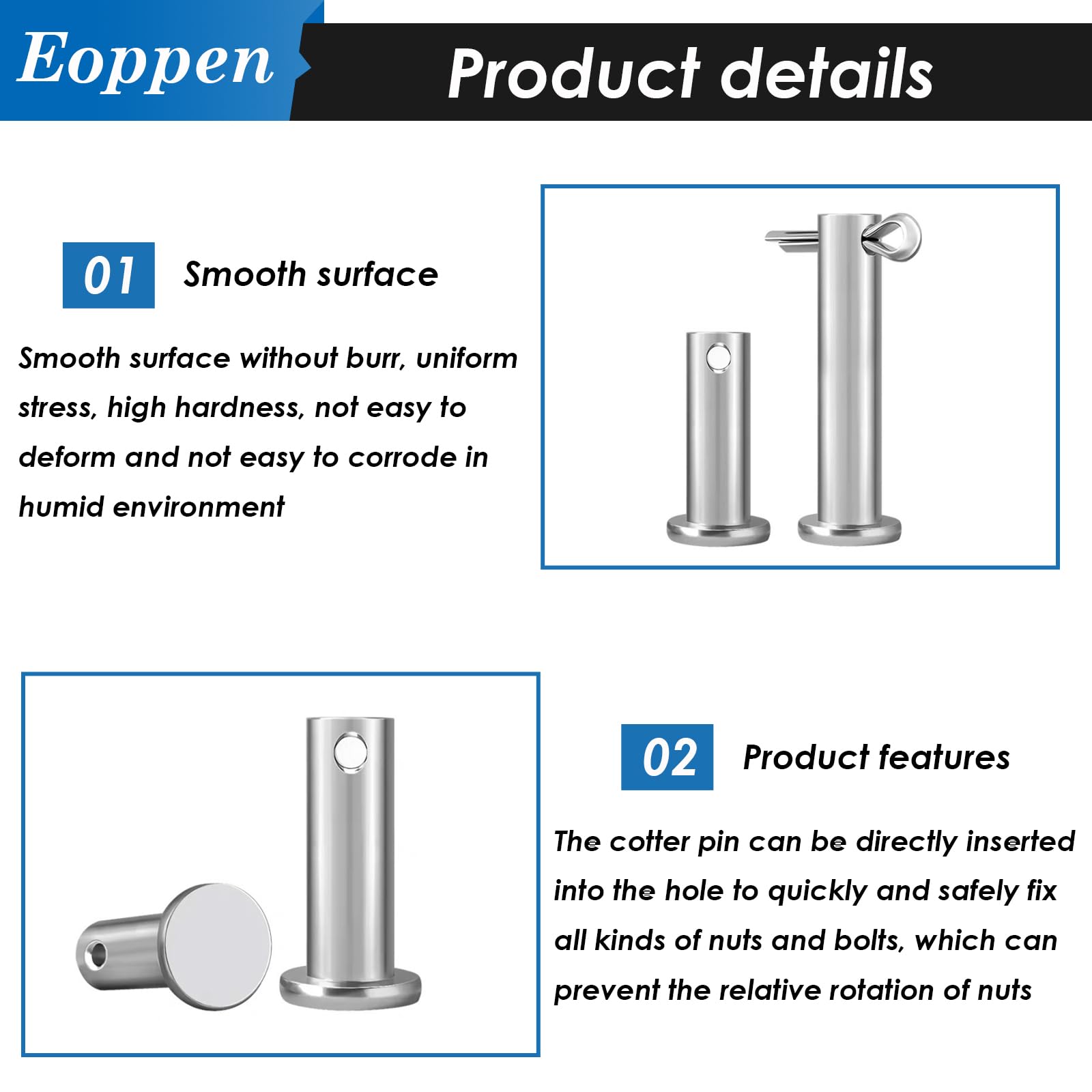 132Pcs Clevis Pin Cotter Pin Hair Pin Assortment Kit - 304 Stainless Steel 15 Sizes Cotter Pin & R Clips Pin Zinc-Plated Single Hole Flat Head Clevis Pins — Amazon image 3