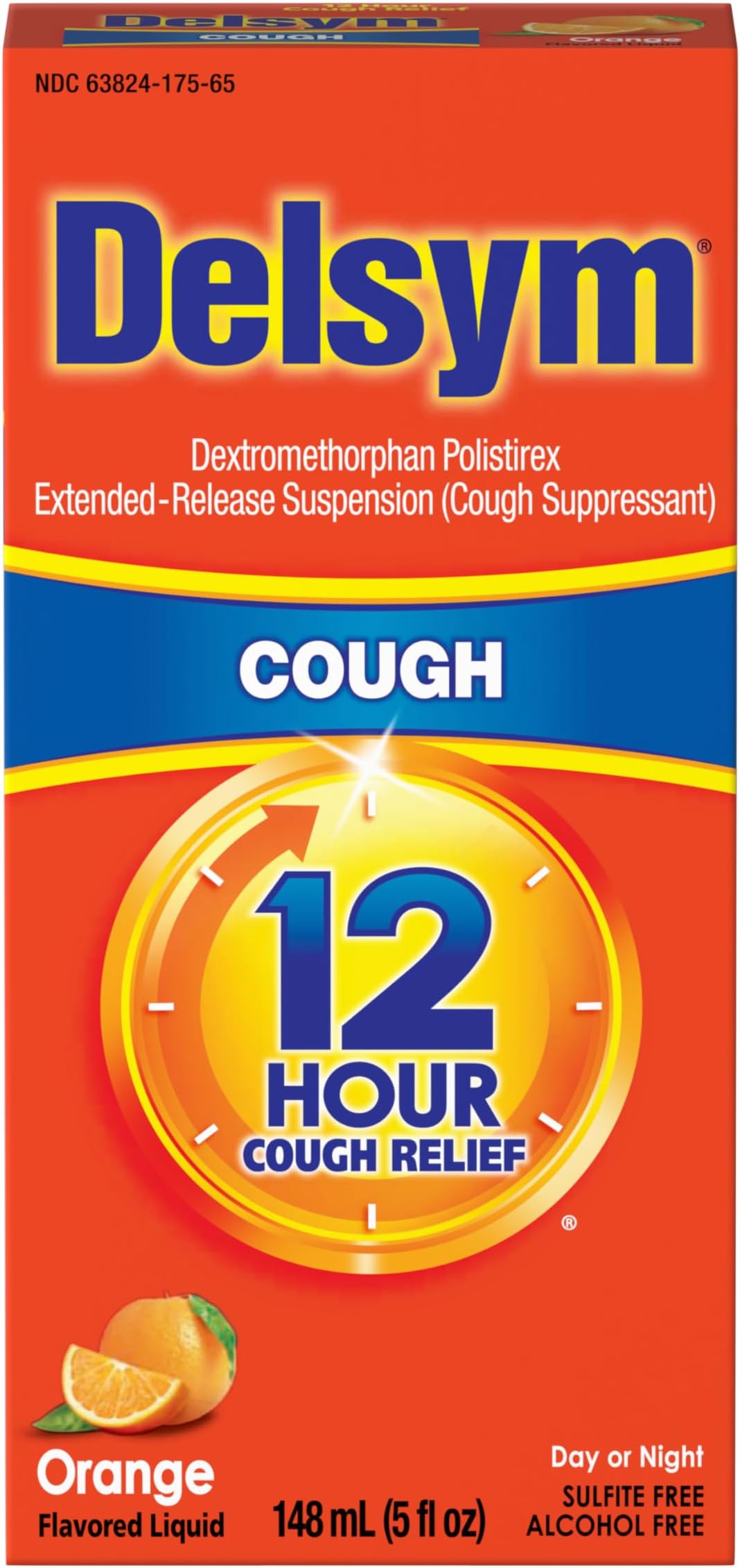 - 12 Hour Cough Medicine for Adults, Powerful Relief for 12 Hours, Cough Suppressant Liquid with Extended-Release Dextromethorphan, Orange Flavor Liquid Cough Syrup, 5 Fl Oz (Pack of 1)
