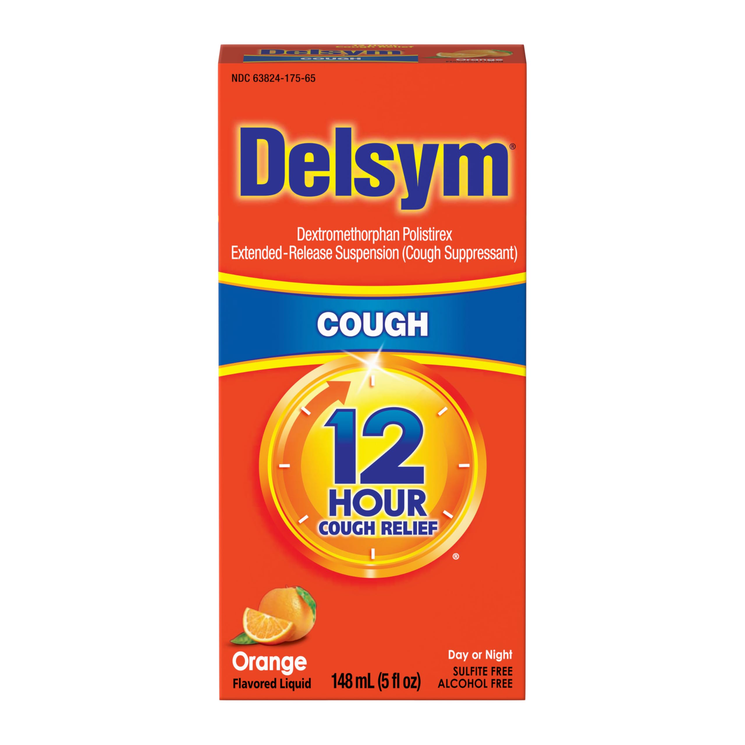 Delsym 12 Hour Cough Medicine for Adults, Powerful Relief for 12 Hours, Cough Suppressant Liquid with Extended-Release Dextromethorphan, Orange Flavor Liquid Cough Syrup, 5 Fl Oz (Pack of 1)
