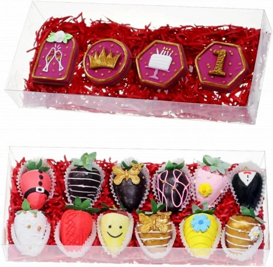 50PCS 12x5x2 Inches Clear Cookie Boxes Strawberry Boxes Bakery Boxes Macaron Boxes Gift Boxes Treat Boxes for Party Favors