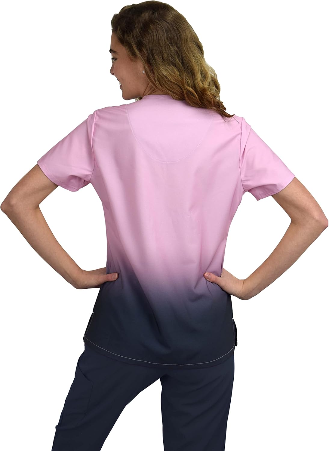 Green Town Scrubs for Women V-Neck Scrub Top - Ombre Prints, 3 Pockets, Easy Care Uniforms - Image 3