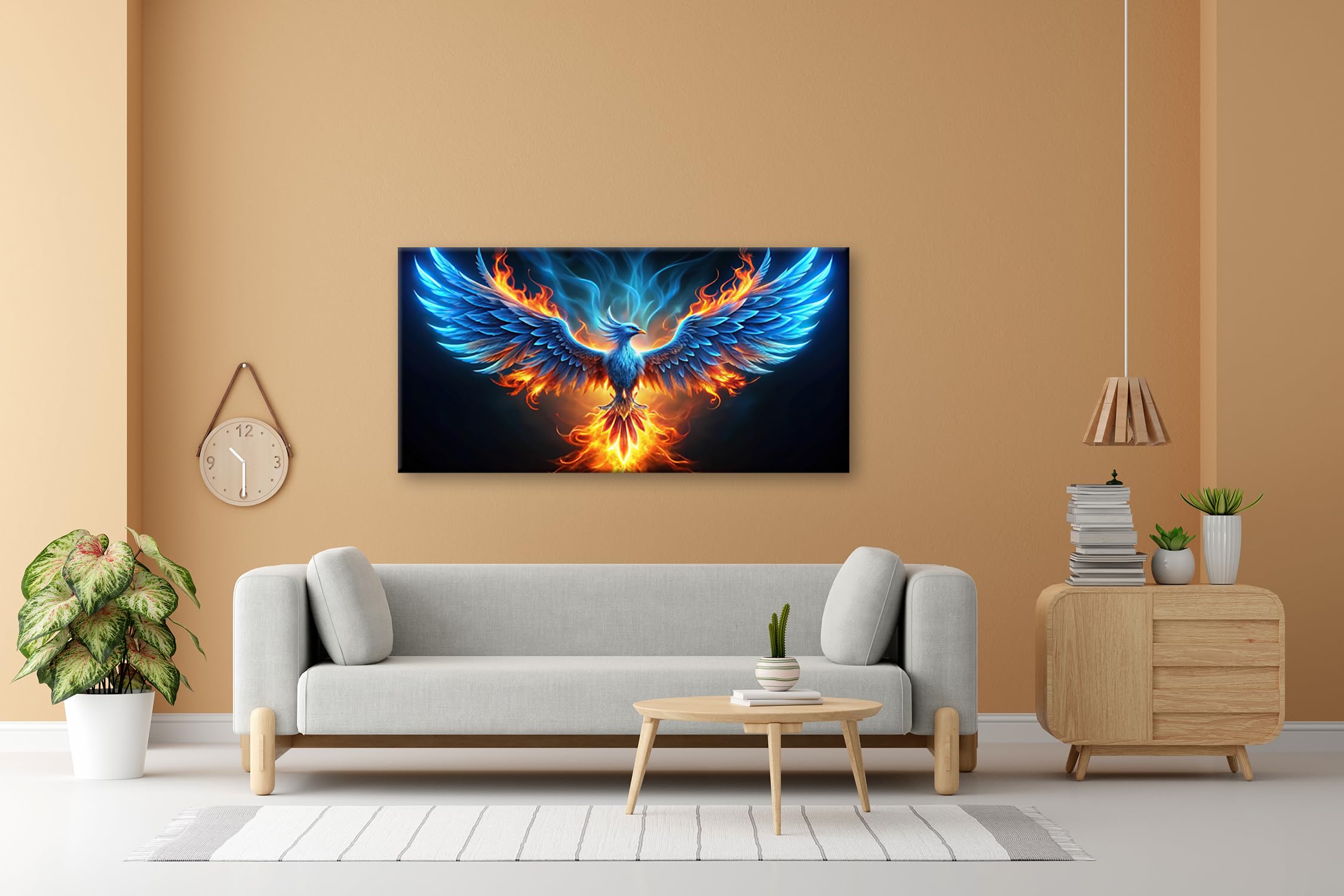 Leinwandbild Ein Phönix erhebt sich in Flammen aus Licht und Macht Panorama 120x60cm XXL Kunstdruck Bild auf Keilrahmen/Wandbild/Wohnzimmer Dekoration