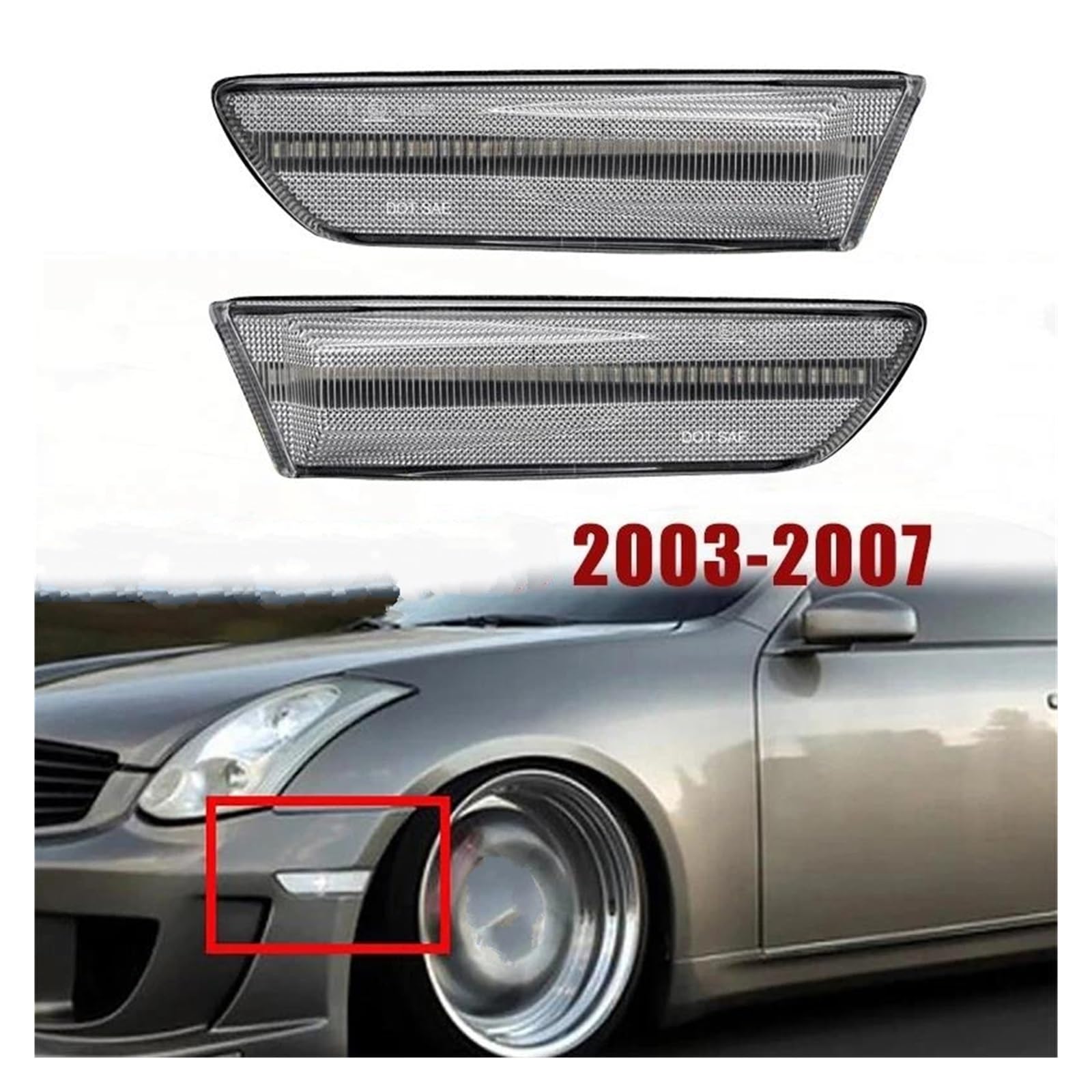 Genérico Luces Señal LED Posición Lateral Secuencial Para Infiniti 2003 2004 2005 2006 2007 G35 Coupe ntermitentes Laterales(A)