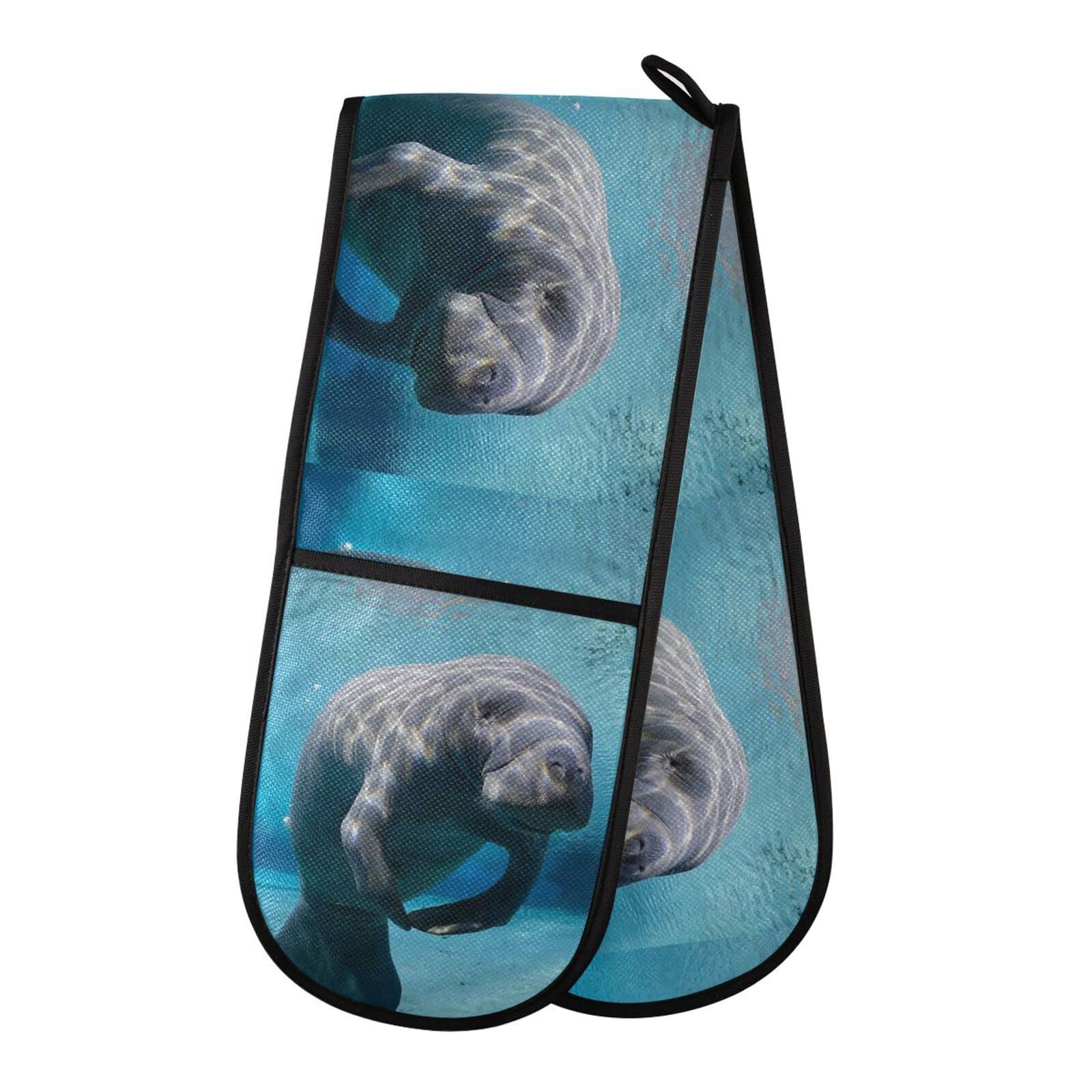 Double Oven Glove Sea Wildlife Manatee Heat Resistant Double Ovens Mitt Modern Cooking Gloves Potholders — image 1