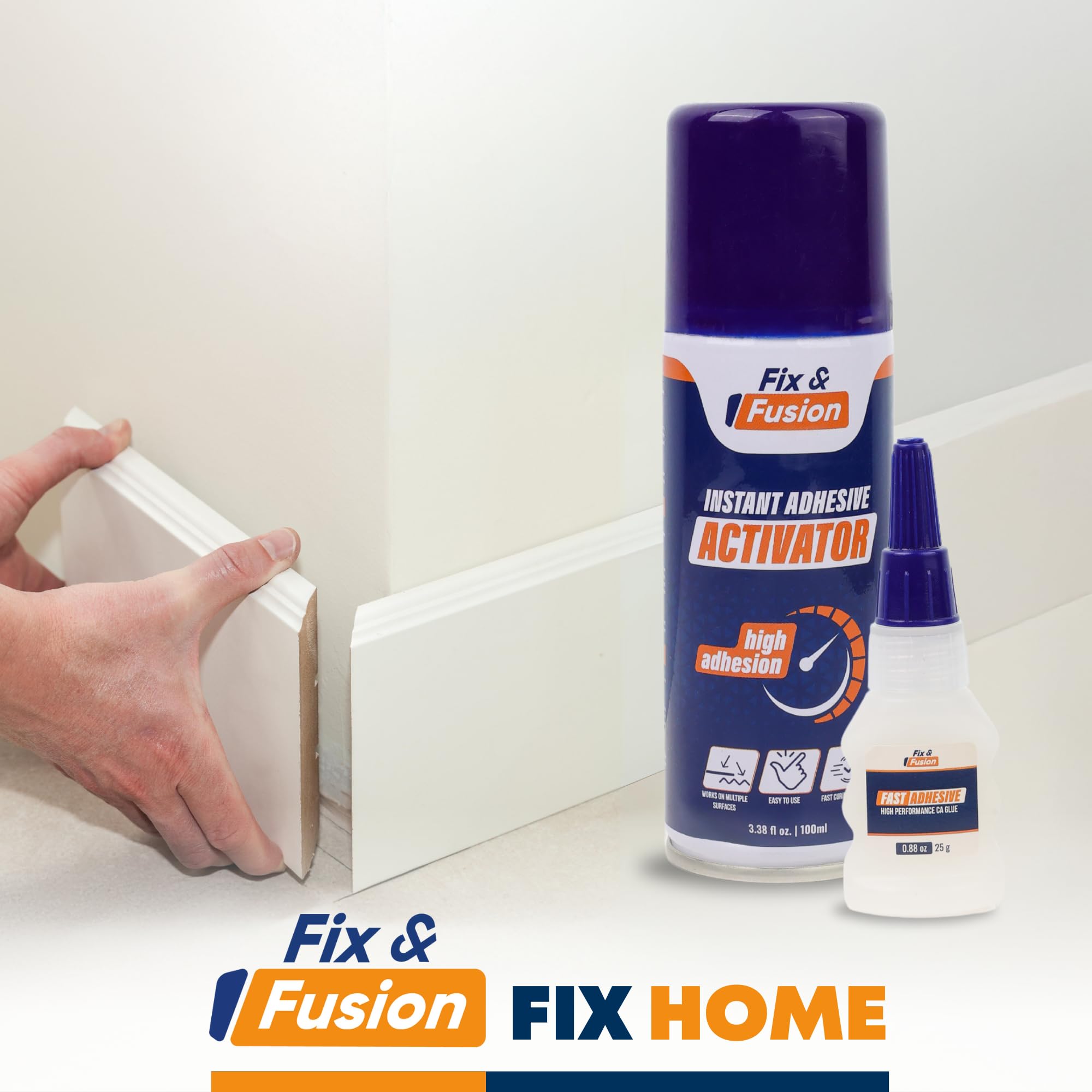 FIX & FUSION Set De Pegamento Instantáneo 25 g Con Spray Activador 100 ml, Adhesivo Rápido Para Madera, Plástico, Goma, Metal Y Cerámica. Ideal Para Bricolaje Y Reparaciones (1 Paquete)