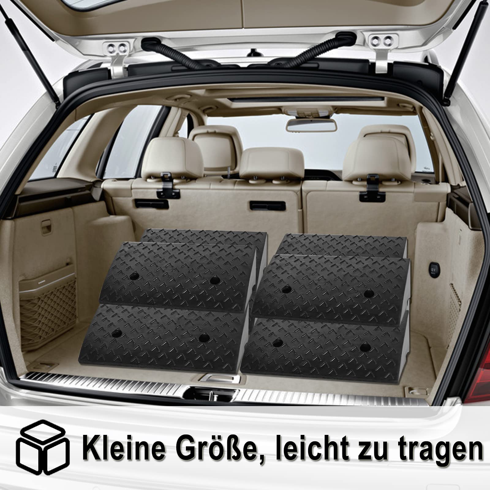 2er Set Gummi Bordsteinrampe, 10,5cm Höhe, Schwerlast Rampen für Bordsteinkante, Tragbare Dämpfungsrampe für Auto, Motorrad, Rollstuhl & Rollator, Schwarz