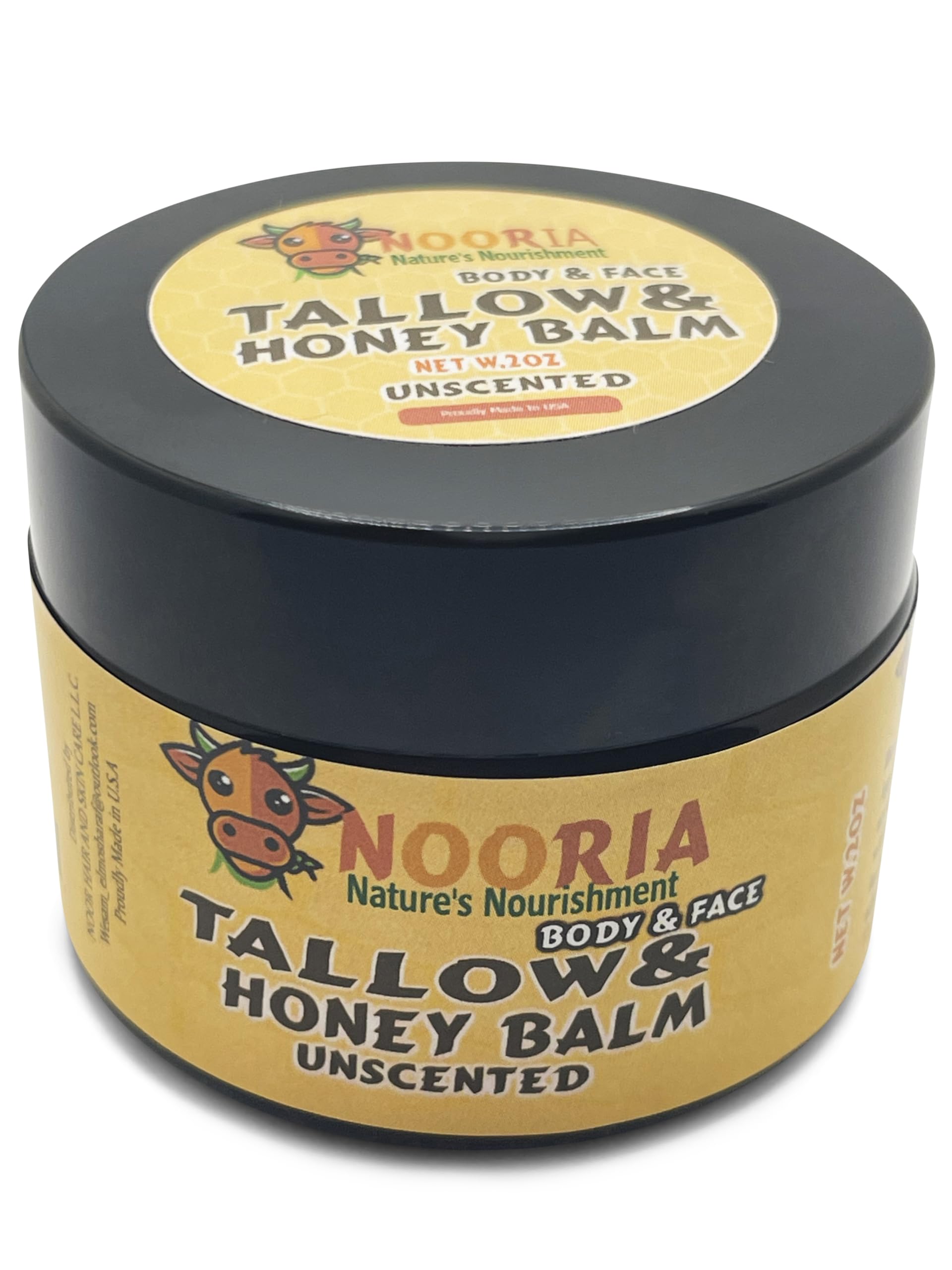 NOORIA : Handmade Tallow honey Balm (Unscented/Herb-Infused) - Grass-fed tallow and Raw Honey For Deep Hydration and Skin Health - For All Skin Types, Body & Face - No essential oils - 02 oz