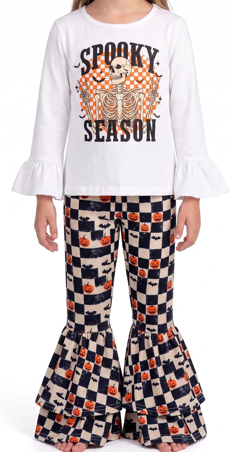 Unique Baby 2 Piece Girls Double Bell Bottom Leggings Outfit with Long Sleeved Shirt Kid and Toddler Clothes Set