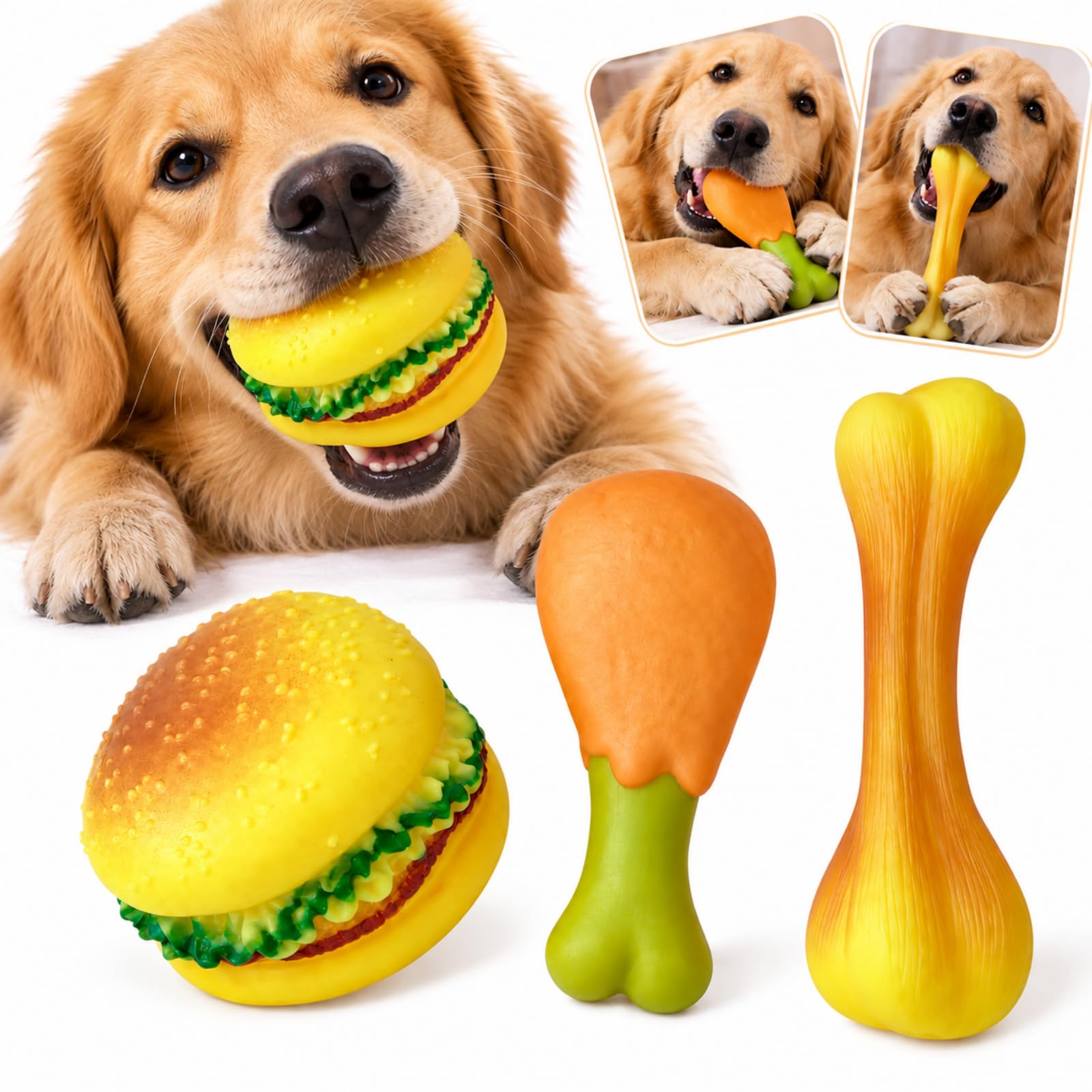 Poivgew 3pcs Squeaky Dog Toys, Food Shapes Latex Dog Toys, Dog Toy Bundle