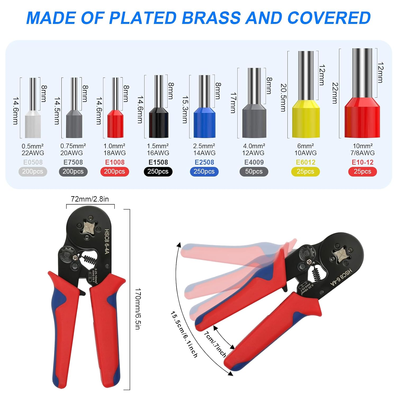 Ferrule Crimping Tool Kit, 1800PCS Wire Ferrules Self-Adjustable Ratchet AWG 23-7 Crimping Tool Pin Terminal Connectors for Electrical, Automotive, Audio, and DIY Projects