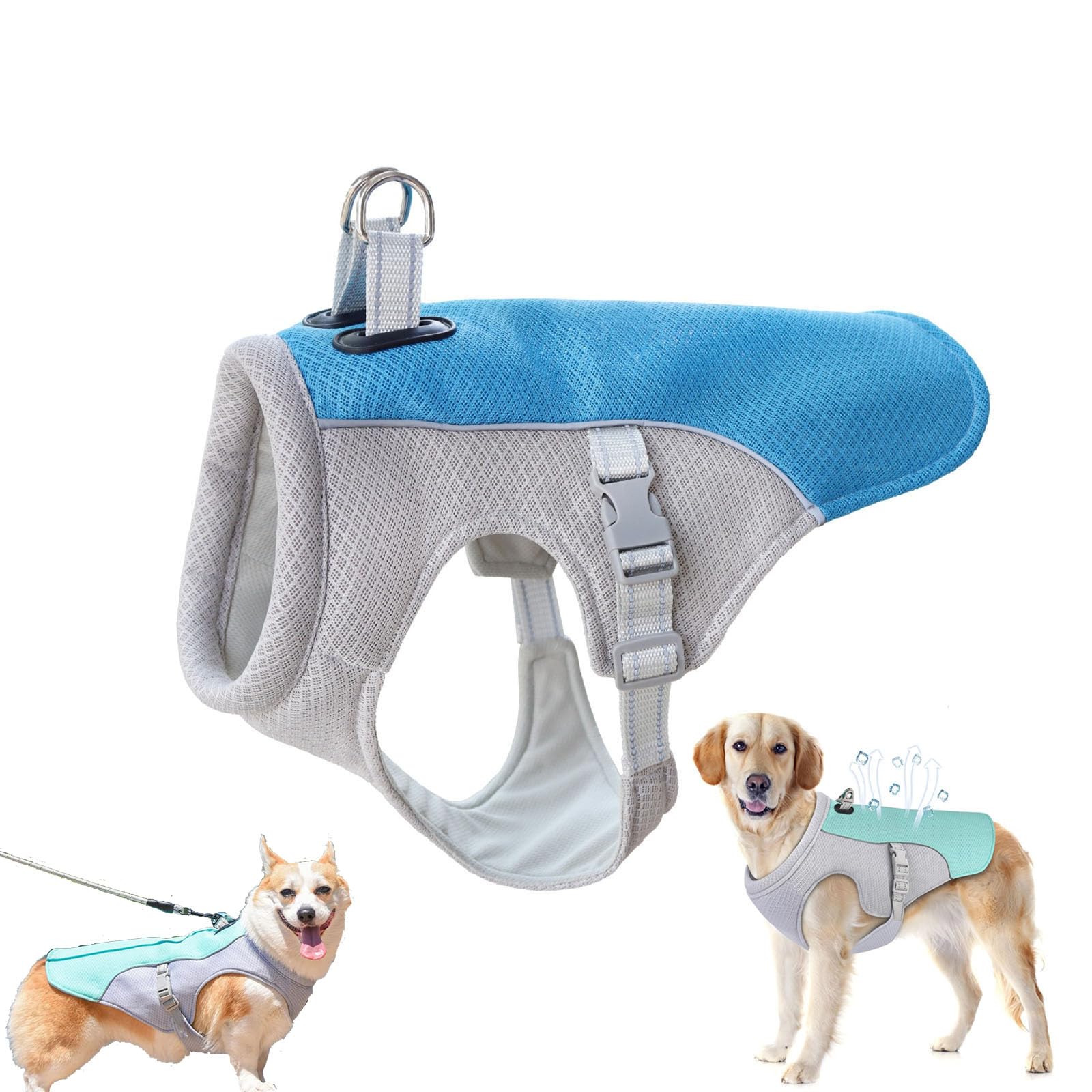 Drupiolaf Cooling Dog Vest, Adjustable Dog Cooling Vest, Evaporative Coolings Jacket for Dogs, Lightweight Breathable Mesh Summer Coat for Walking Hiking Training (Dark Blue,S)