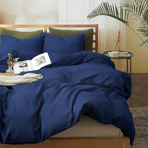 Funda de edredón tamaño Queen juego de edredón de algodón suave cepillado (3 piezas) con cierre de botón, 1 funda de edredón de 90 x 90 pulgadas y 2