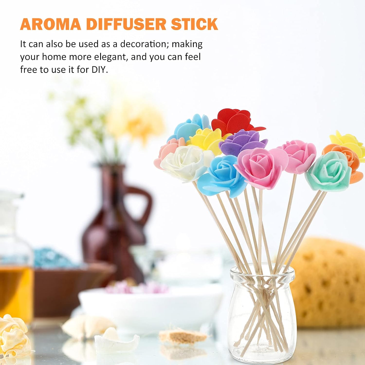 ARTIBETTER 12 pcs Rattan Reed Diffuser Sticks Mixed Color Aromatherapy Flower Rods for Essential Oil Fragrance Sticks Diffuser Set Home Decor and DIY Decoration