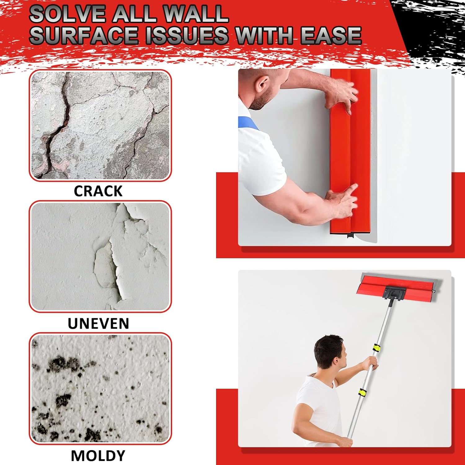 Drywall Skimming Blade Set, Drywall Tools with 6" 10",15” 24" & 32" Stainless Steel Skimming Blade with 55" Aluminum Extension Handle, High-Impact End Caps Suitable for Sheetrock/Gyprock