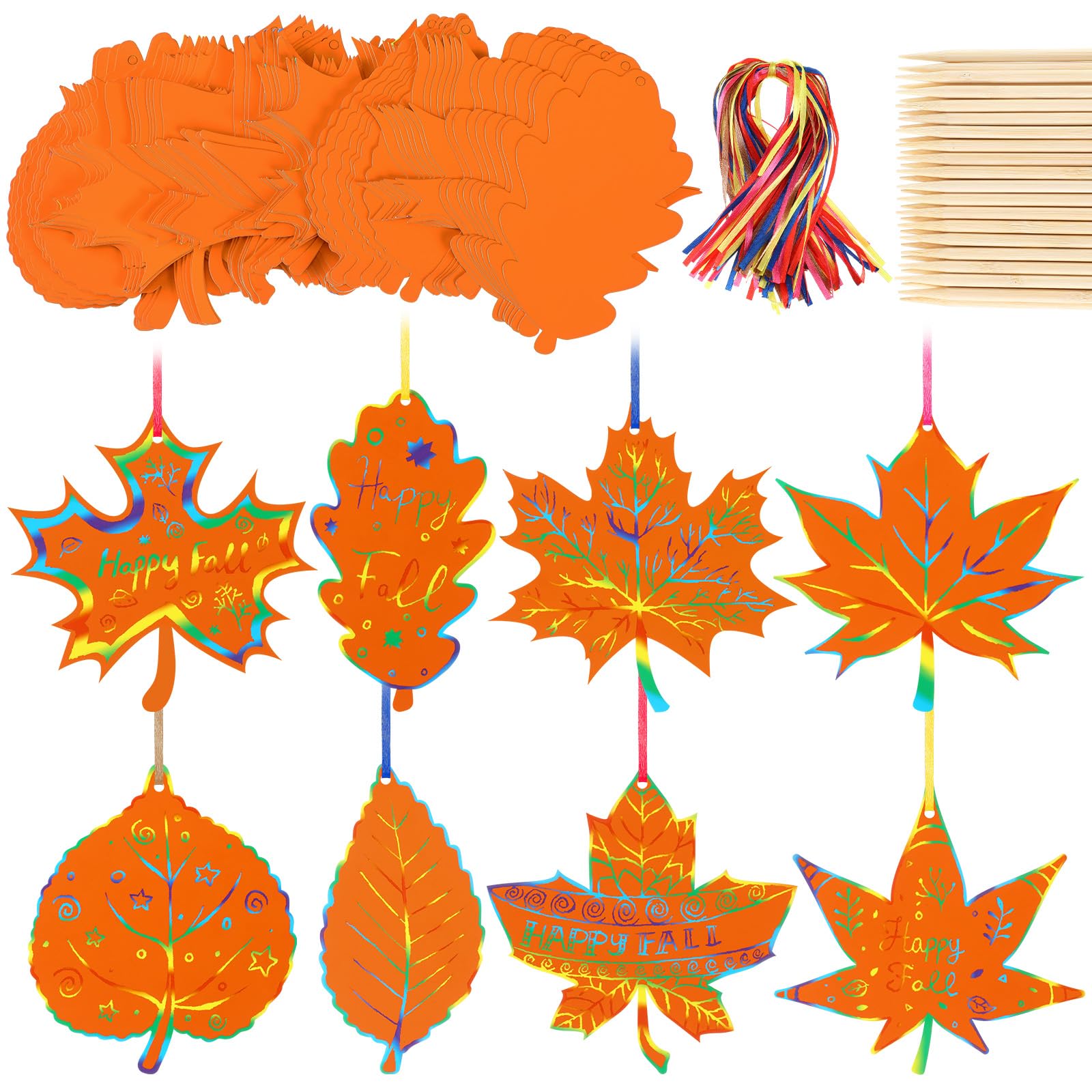 Frienda 80 Sets Herbst-Kratzblätter, bunte Farbe, Ahornblätter, Kunst, Thanksgiving, Herbst-Ornamente für Klassenzimmer-Aktivitäten, Partygeschenke, 8 Designs