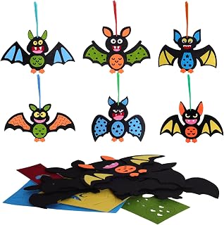 Ngdhkd 12 Packs Bat Crafts Kits DIY Halloween Arts and Crafts Stickers Ornament Make You Own Bat Foam Stickers Kits for Halloween Party Home Classroom Decor