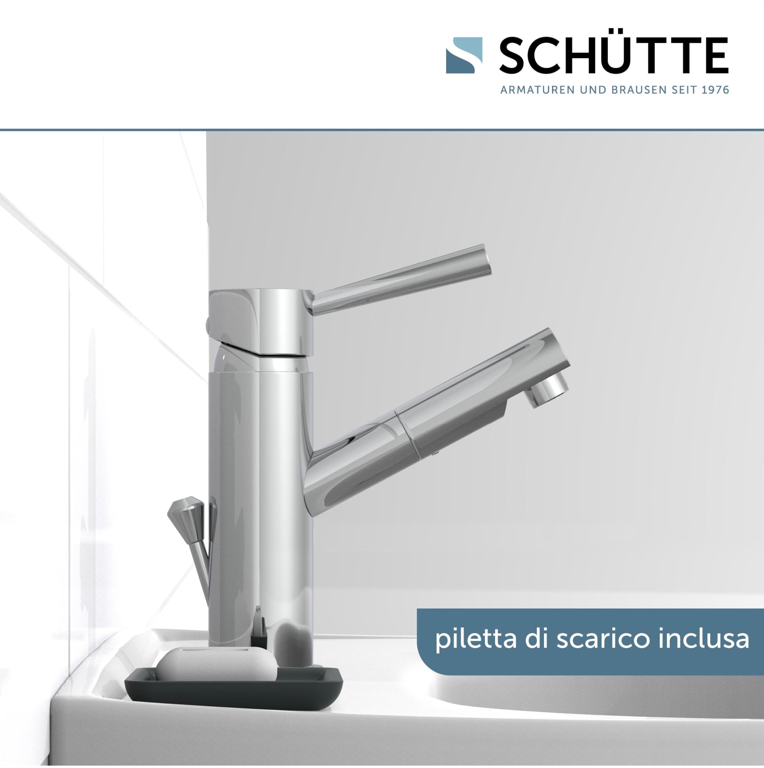 Miscelatore per lavabo SCHÜTTE Cornwall, miscelatore per bagno, rubinetto per bagno, miscelatore monocomando con scarico a scomparsa, cromo, metallo, alta pressione