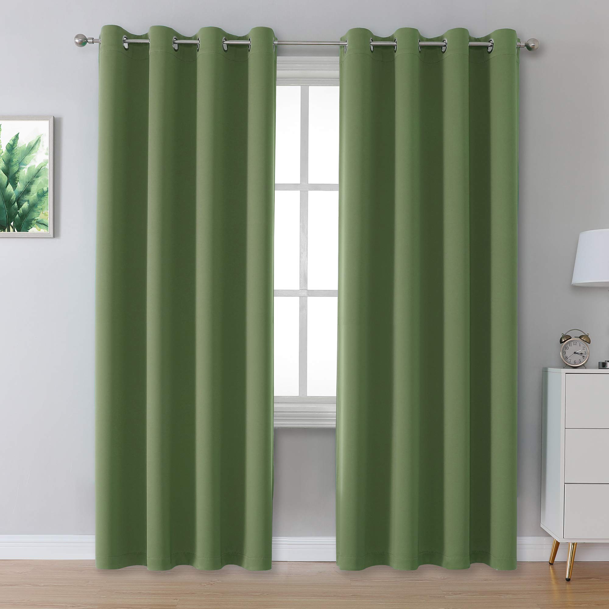 DUALIFE Sage Green Blackout Curtains 52 x 96 Inch Long Set of 2 Panels for Bedroom Thermal Insulated Grommet Room Darkening Window Curtain Drapes for Living Room