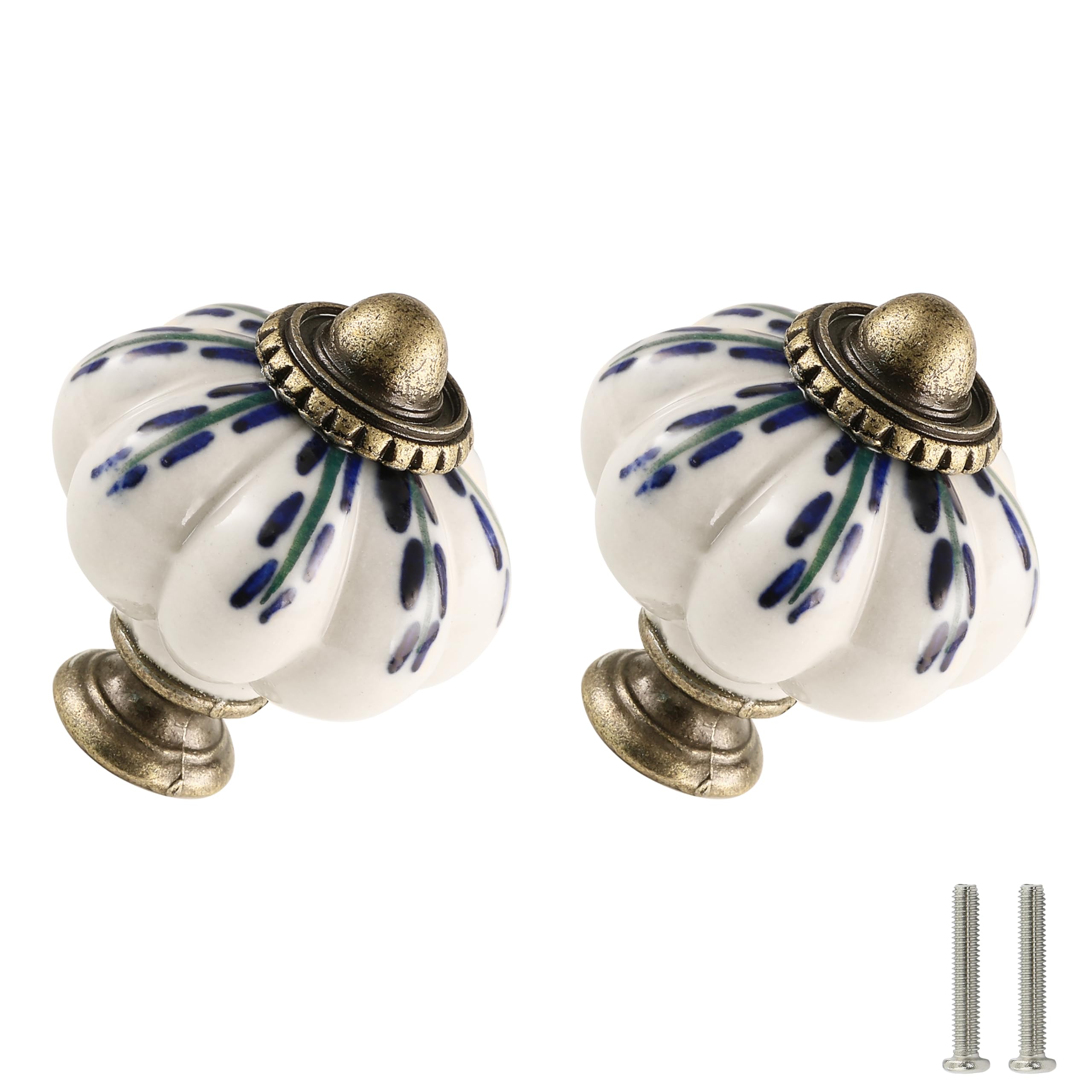 Zernmiarder Set of 6 Ivory Ceramic Cabinet Knobs – Retro Pumpkin Shape Cabinet Knobs – Vintage Drawer Handles with Screws for Cupboard, Drawer, Wardrobe and DIY Project – — image 1