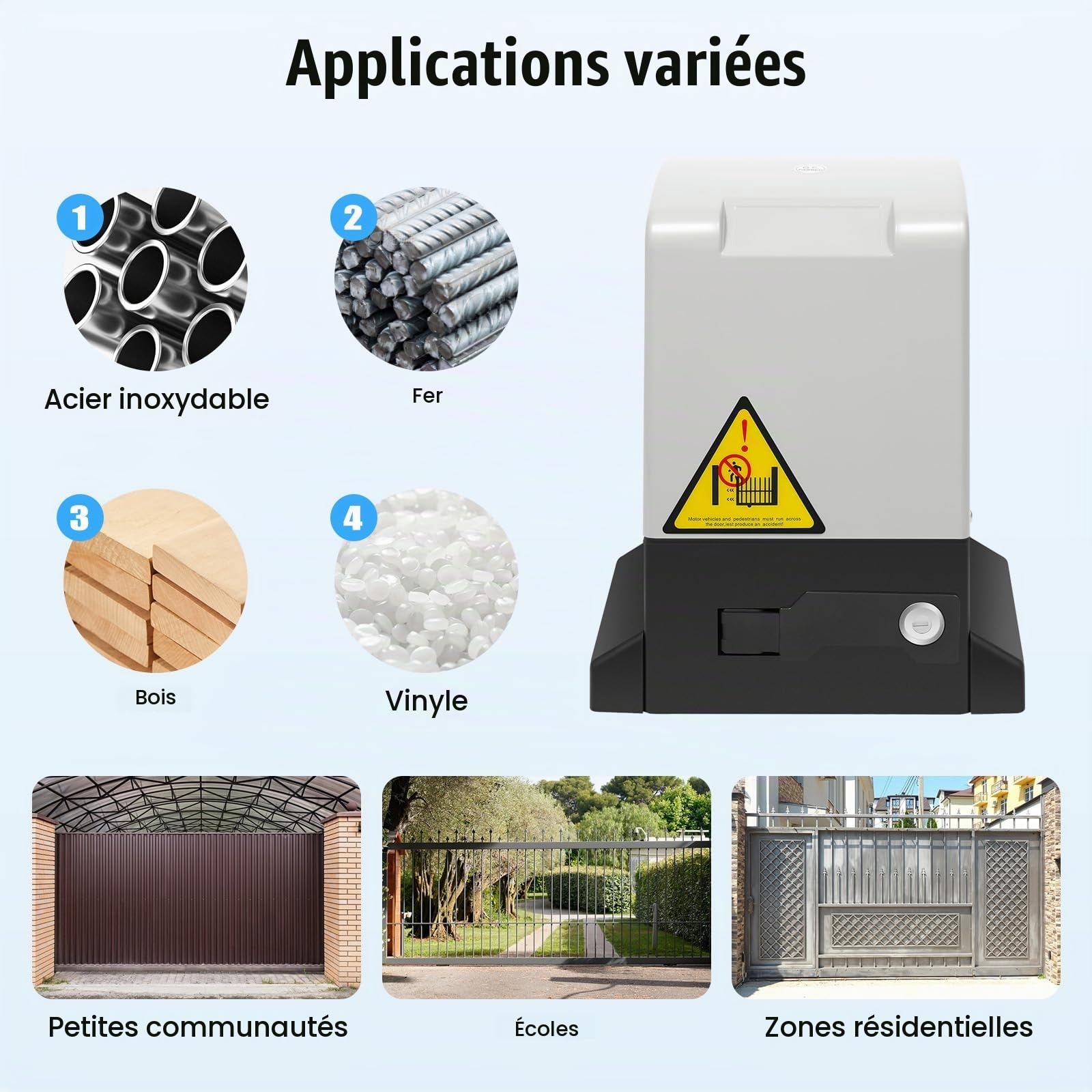 Moteur électrique pour portail coulissant - 550 W - 1600 kg - Avec 2 télécommandes et 2 clés