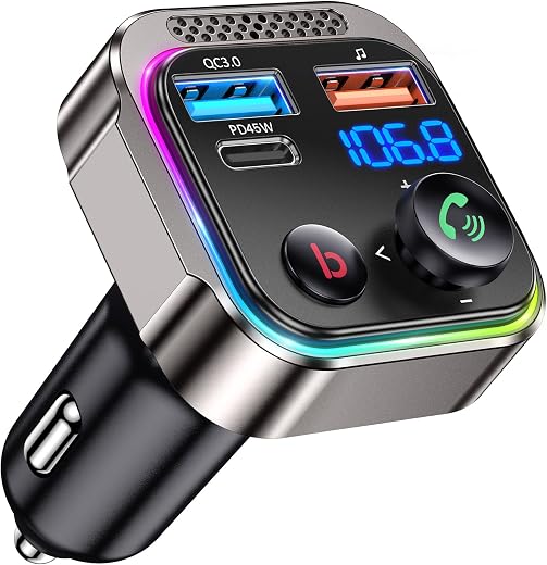 🚫 [CADUCADO] 🔥 GizmoVine Bluetooth Car,Bluetooth 5.4 FM Transmitter for Car,63W(PD 45W & 18W) Dual USB Charger Adapter Wireless Radio Receiver,LED Display,Hands-free Calling Zinc Alloy