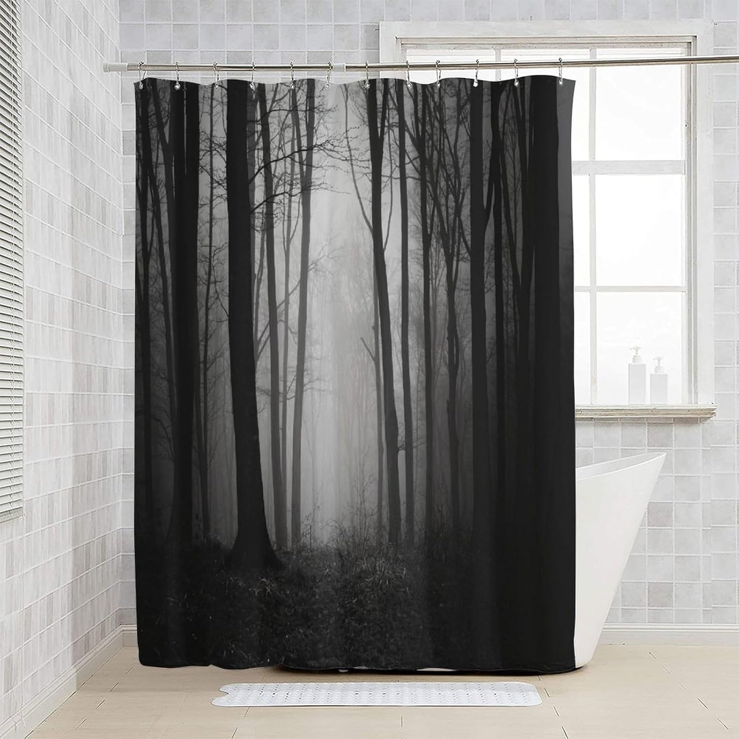 Dark Forest Shower Curtain Gothic Style Scary Trees Woods Trough Foggy Mysterious Nature Waterproof Fabric Bathroom Curtains Home Privacy Bath Decor with Hooks 66x72Inch