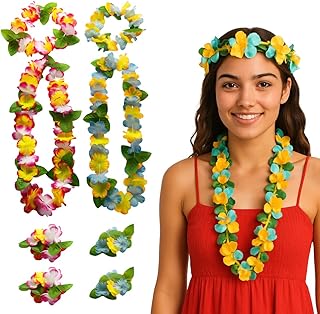 Collier de Fleurs Hawaïenne, Collier Hawaïen Fleurs, Bracelet Tiare Set, Plage Thème Décorations De Fête