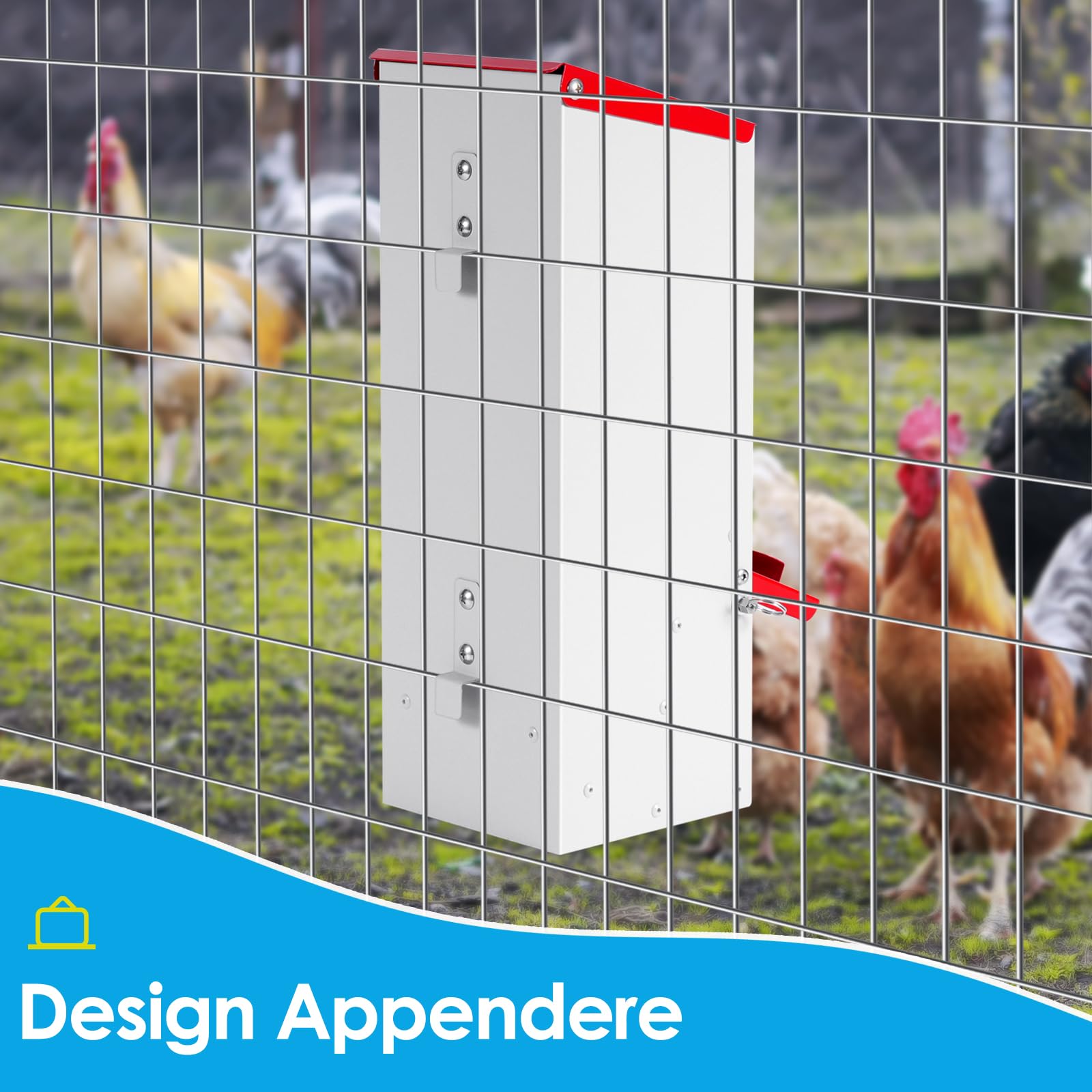 Mangiatoia per Galline a Zincata 3 Kg, Alimentatore Automatico da Appendere, Tramoggia per Polli, Antipioggia Contenitore per Granaglie, Antitopo Antispreco