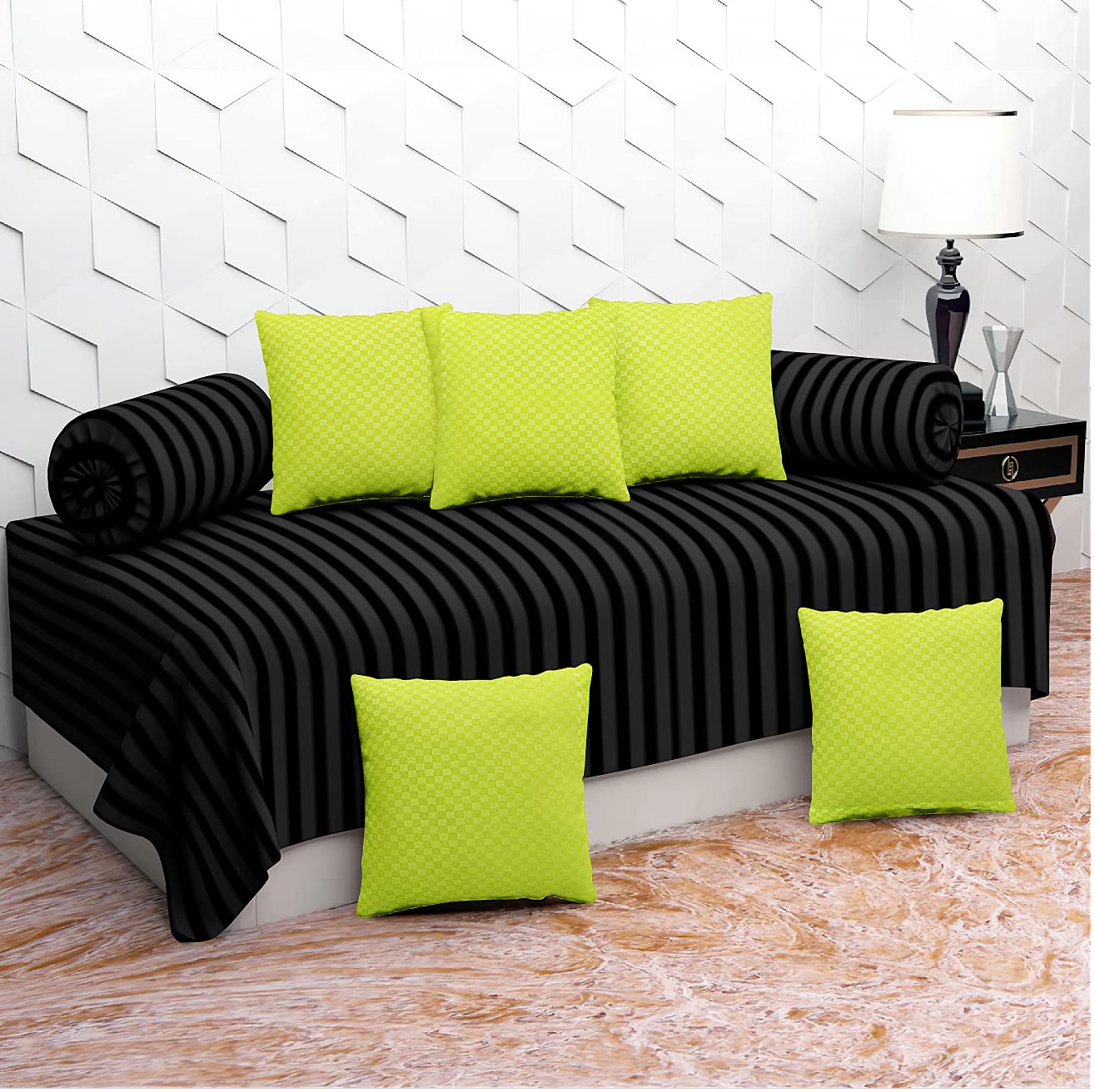 200TC Diwan Set Cotton 8 Piece | Deewan Printed Bedsheet Sets for Living Room Hall (Set of 8 Piece, 1-Bed Sheet 60x90 Inch | 2-Bolster Cover 16x32 Inch | 5-Cushion Cover 16x16 Inch)(AB-05)-picture-10