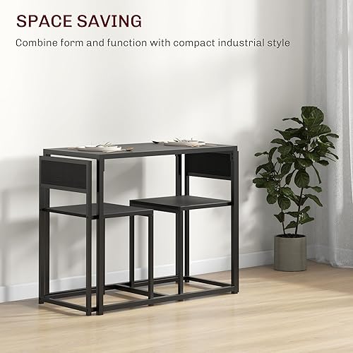 Miniatura 3 de HOMCOM Juego de mesa de comedor industrial de 3 piezas para 2, mesa de cocina y sillas, juegos de comedor para espacios pequeños, color negro