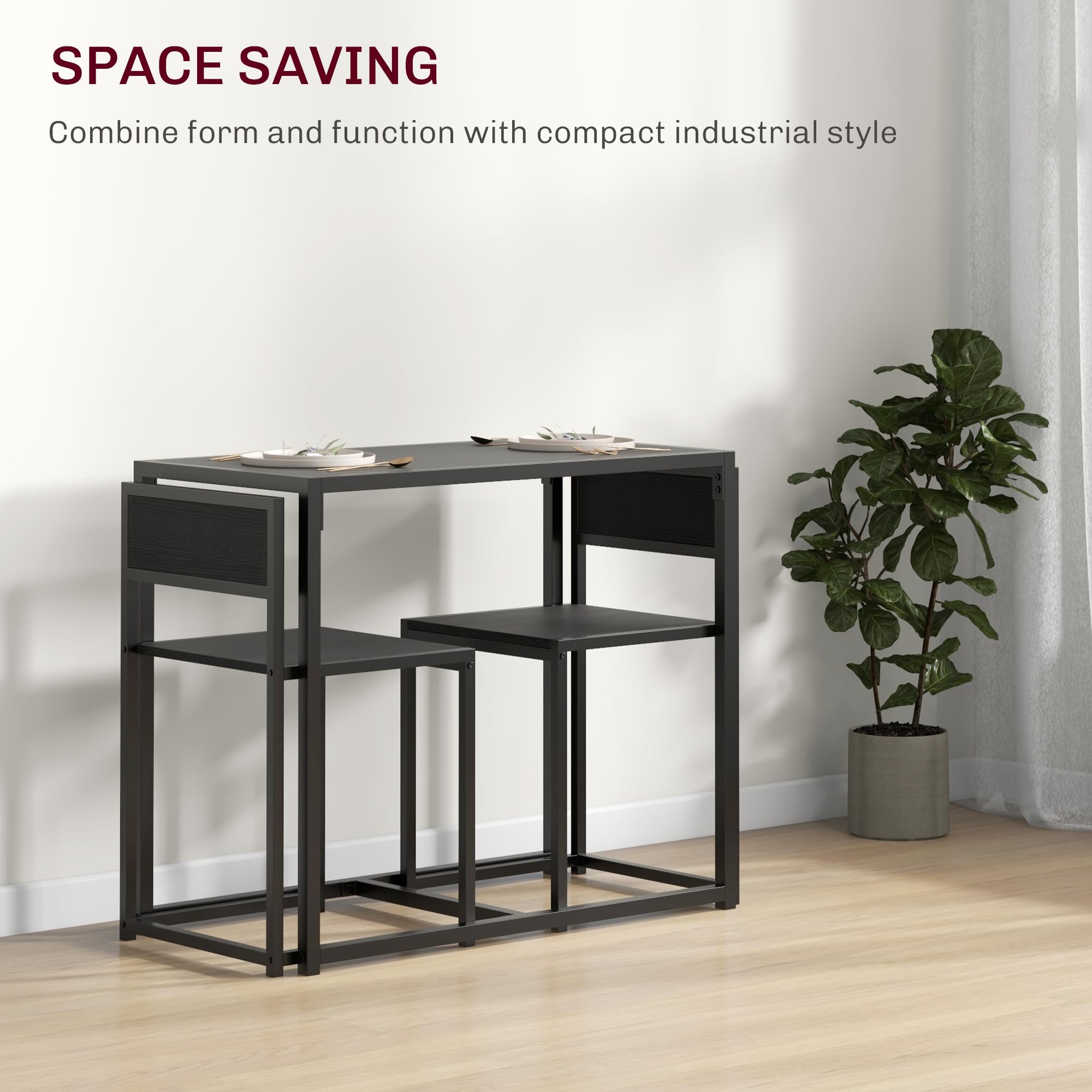 Juego de mesa de comedor industrial de 3 piezas para 2, mesa de cocina y sillas, juegos de comedor para espacios pequeños, color negro 3