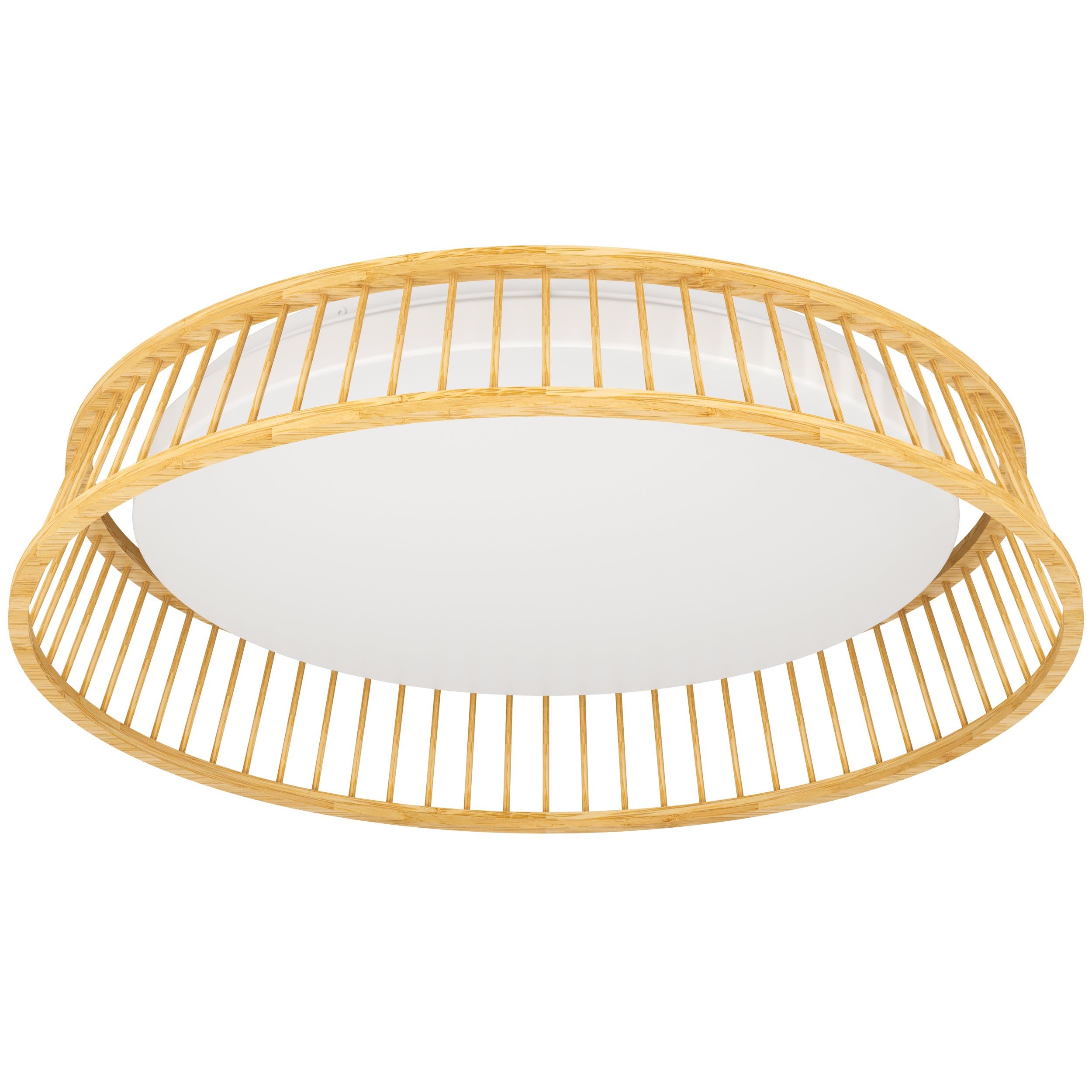 Eglo LED Ceiling Light Fixture Luppineria, Flush lamp for Living Room and Bedroom, Hallway Lighting Made of White Plastic and Natural Bamboo, Warm White, Ø 18 in