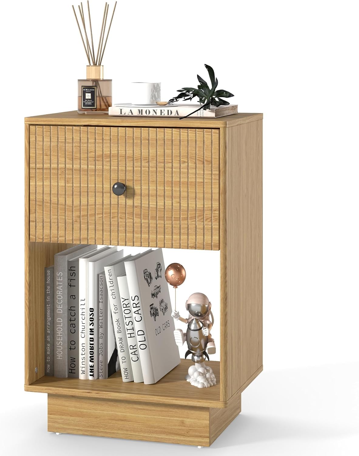 Table de Chevet, Moderne Table de Nuit Bois avec Tiroirs de Rangement et Compartiment Ouvert, Scandinave Table d'appoint pour chambre à Coucher, Salon, Burea, Petite Table de Chevet Haut (Chêne)