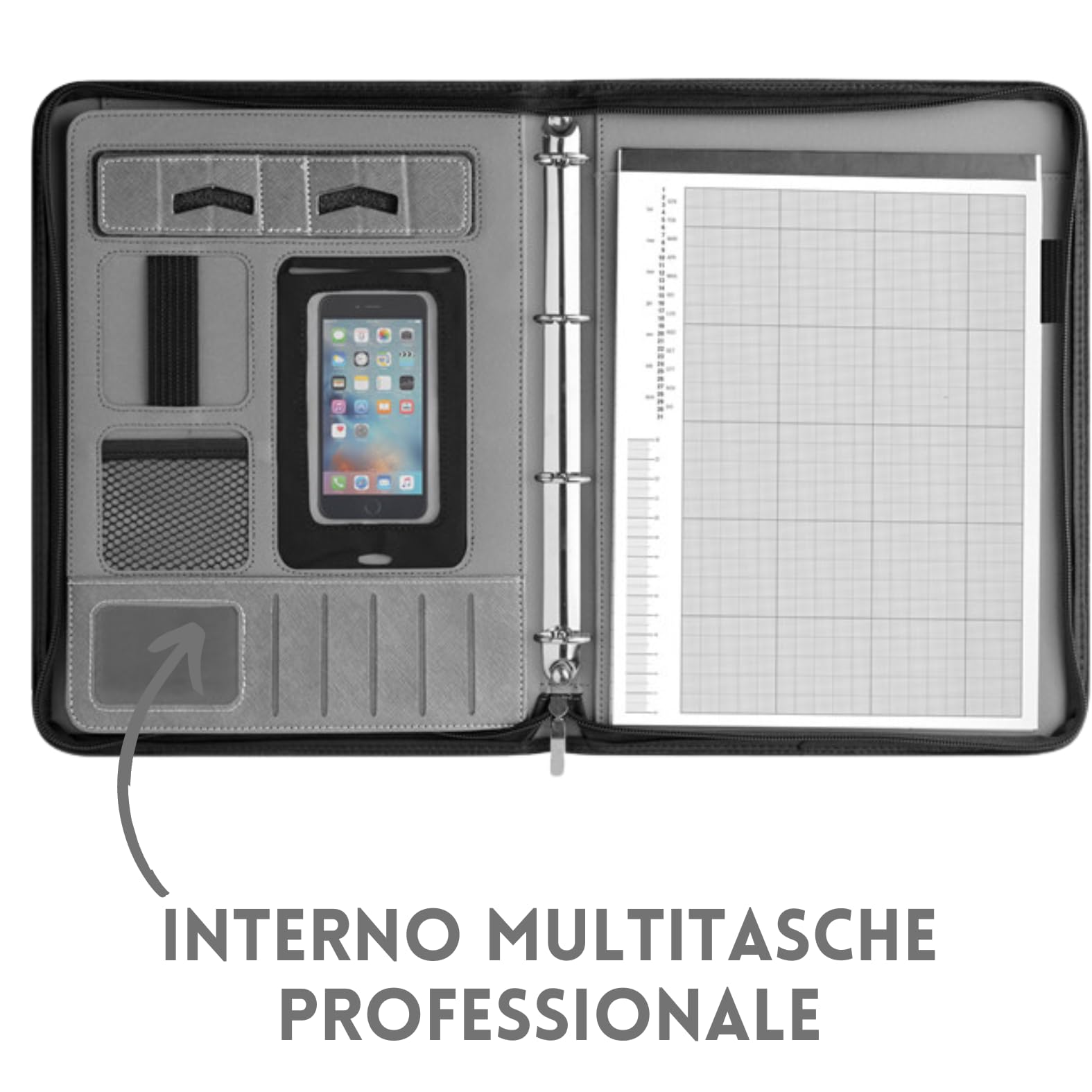 Cartella Multitasche Professionale da Ufficio Personalizzata con Stampa Nome, Frase o Logo - Portadocumenti Elegante - Organizer Conferenze Idea Regalo PH292